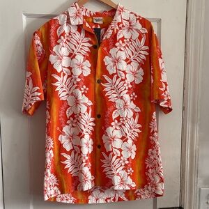Royal Creations Hawaiian Shirt Orange Floral Aloha Button Up Size large